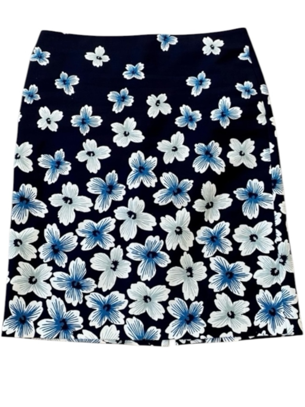 ANN TAYLOR FACTORY FLORAL NAVY BLUE SKIRT OFFICE PREPPY 4 CORPORATE BLOOMCORE